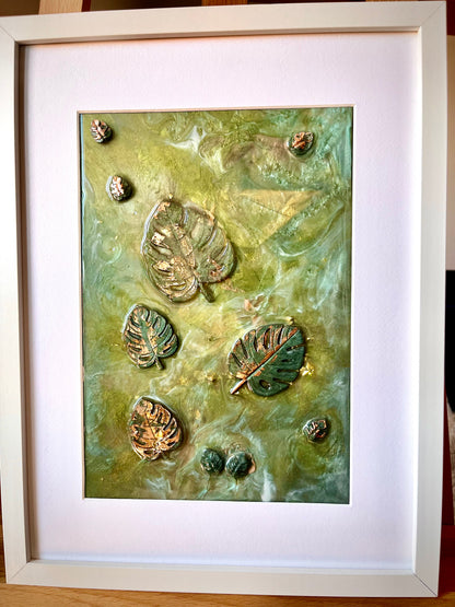 Verde Vivo: Cuadro de Resina con Relieves de Monstera